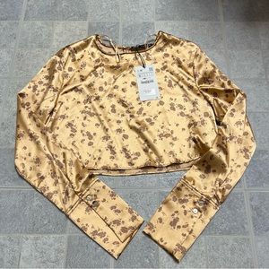 NWD Zara Gold Satin Floral Long Sleeve Crop Top